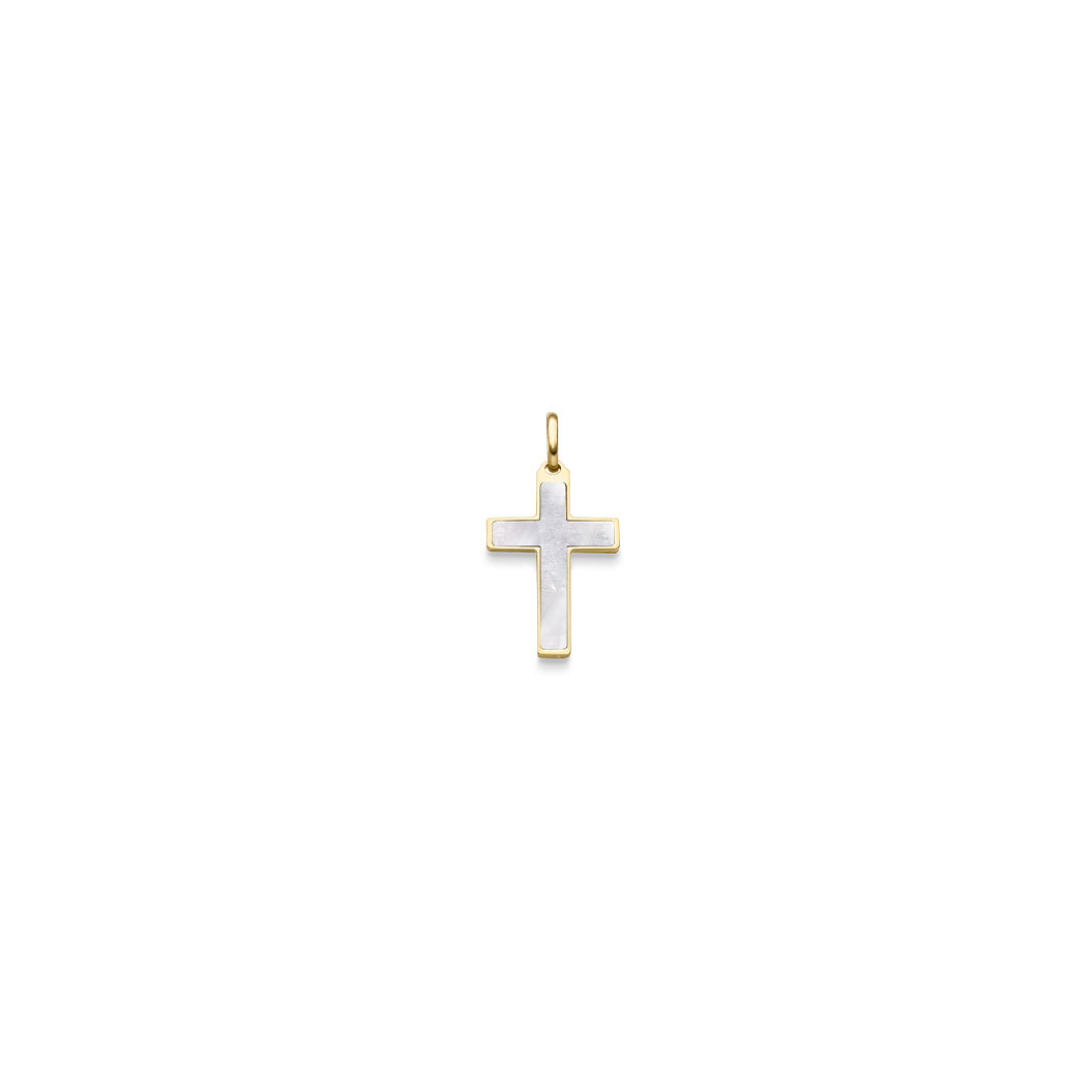 Anhänger Kreuz Perlmutt – 585 Gelbgold · 30,0 mm