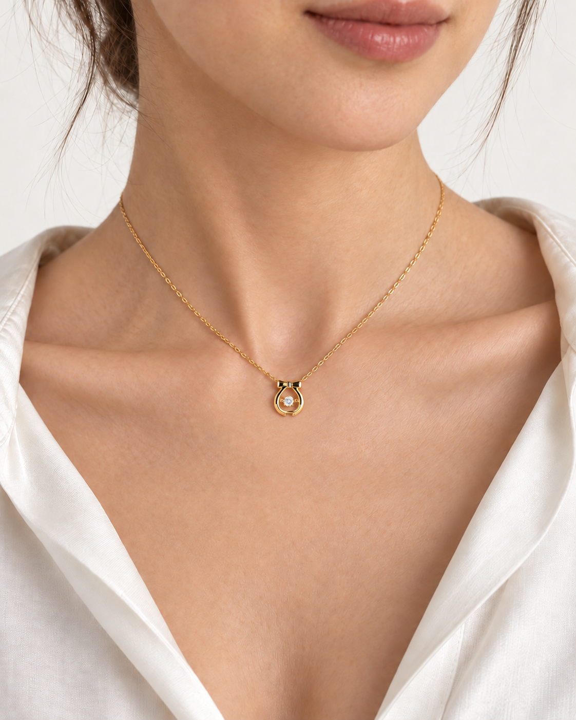 Éclat – Diamant-Halskette – Gelbgold – KI-generierte Trageansicht, 41,5 cm