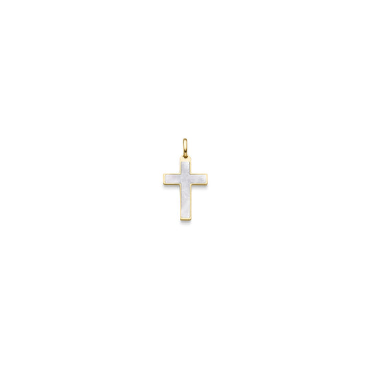 Anhänger Kreuz Perlmutt – 585 Gelbgold · 30,0 mm