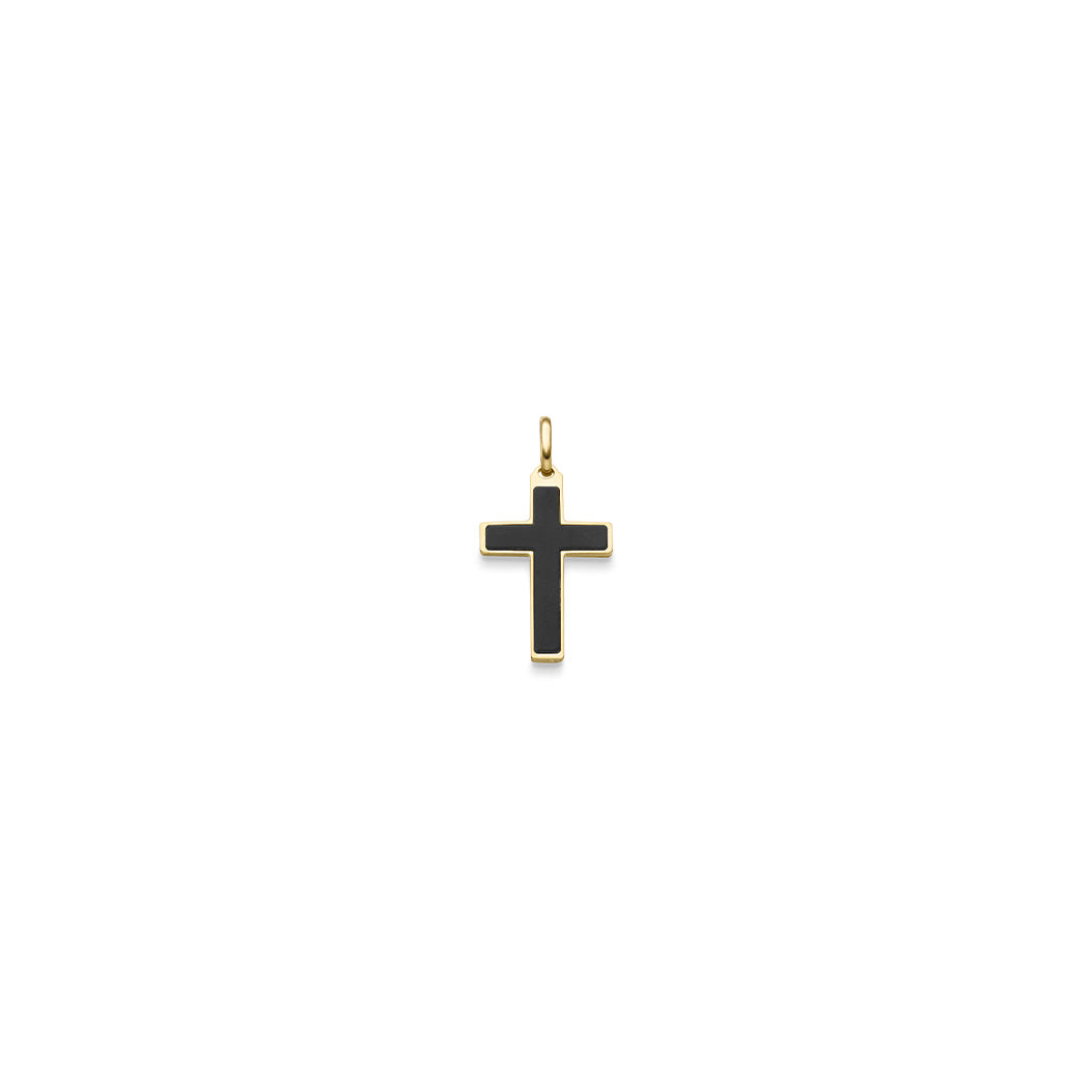Anhänger Kreuz Onyx – 585 Gelbgold · 30,0 mm