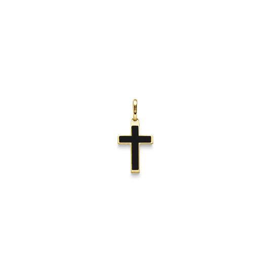 Anhänger Kreuz Onyx – 585 Gelbgold · 24,5 mm