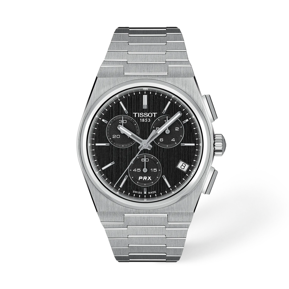 Vorderansicht der Uhr Tissot PRX 41mm mit Schatten · T137.417.11.051.00