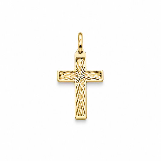 Croix – Kreuzanhänger aus Gelbgold – überarbeitete Detaildarstellung