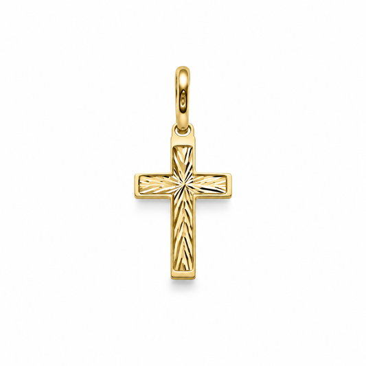 Croix Petite – Kreuzanhänger aus Gelbgold – überarbeitete Detaildarstellung