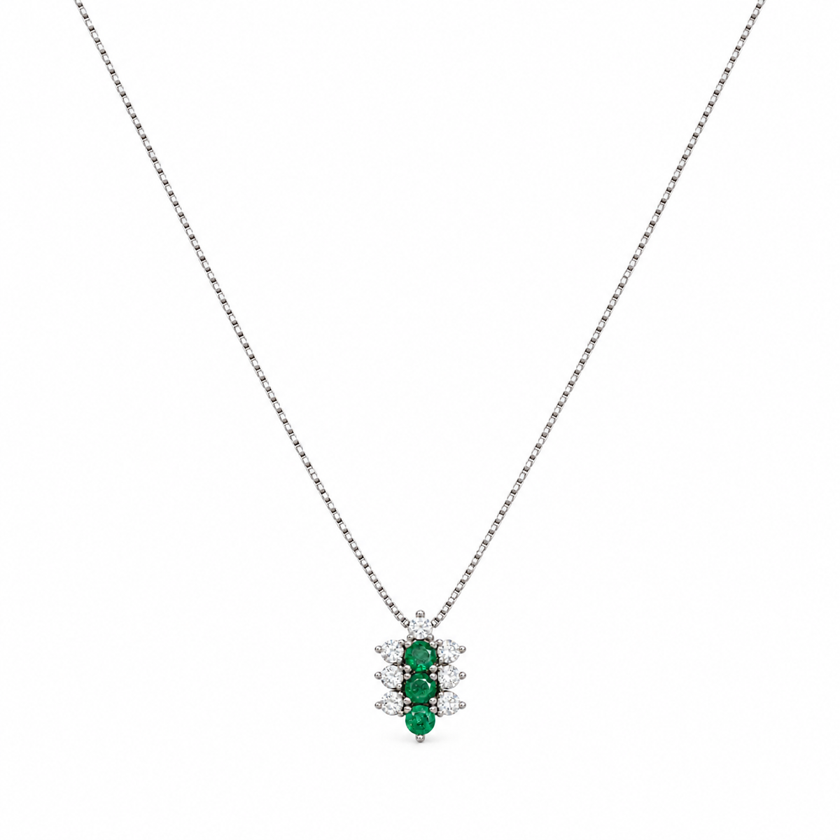Smeralda Trio – Smaragd-Brillantkette aus Weißgold 585 inklusive 45 cm Venezianerkette